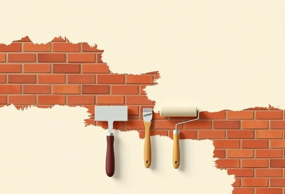 Outils de peinture disposés dans l'ordre des étapes du chantier