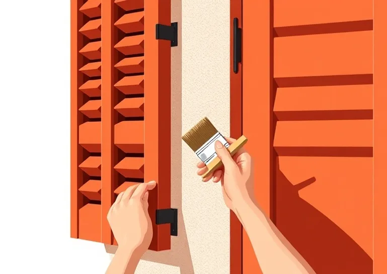 Mise en peinture au pinceau de volets et d'encadrements en bois
